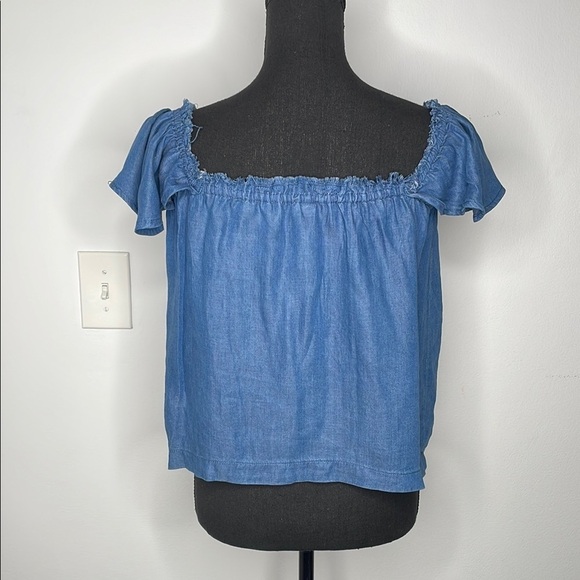 DESIGN LAB LORD & TAYLOR Blue Off-Shoulder Women's Top - Picture 4 of 13